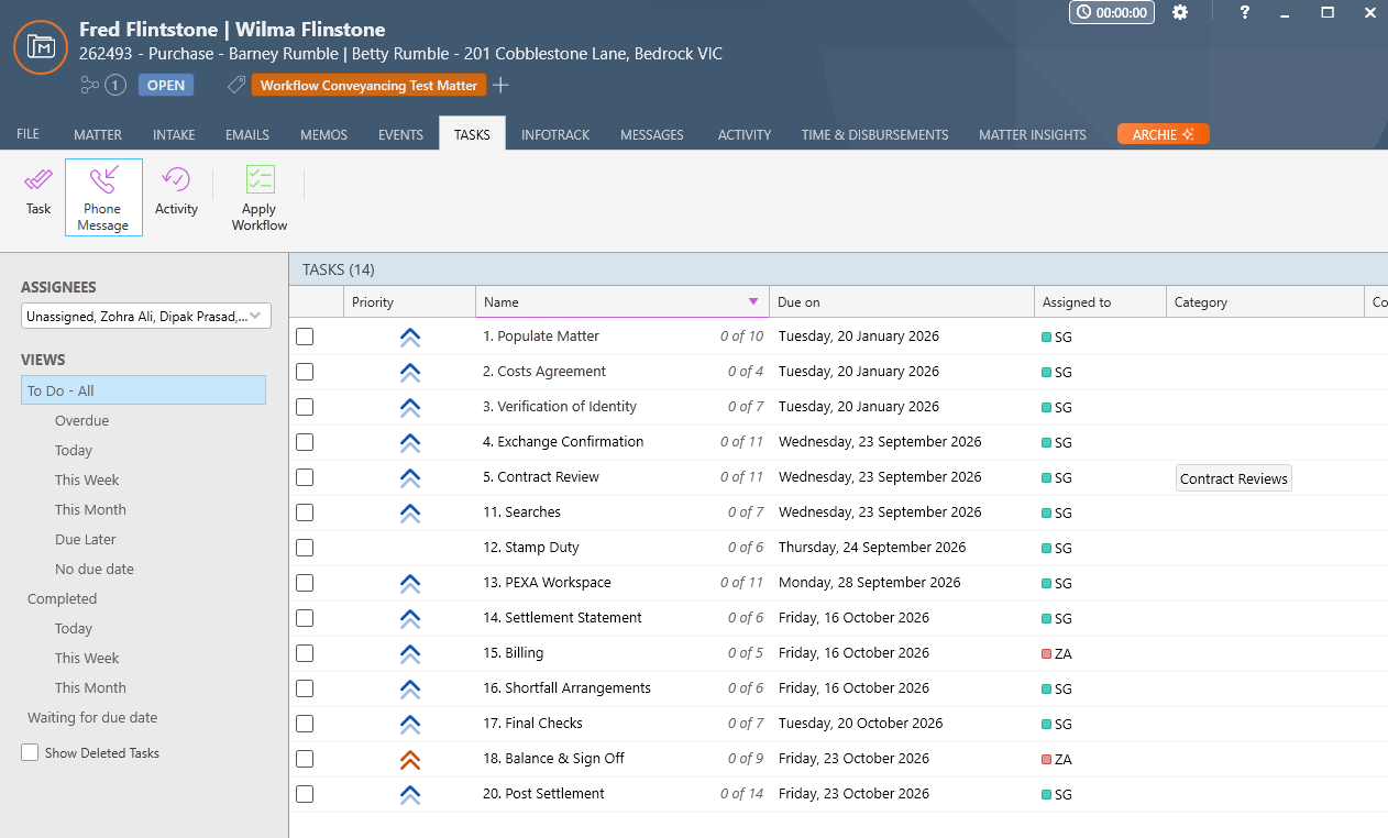 Workflow Conveyancing VIC Purchase task list in Smokeball Workflow Conveyancing VIC Purchase task list in Smokeball