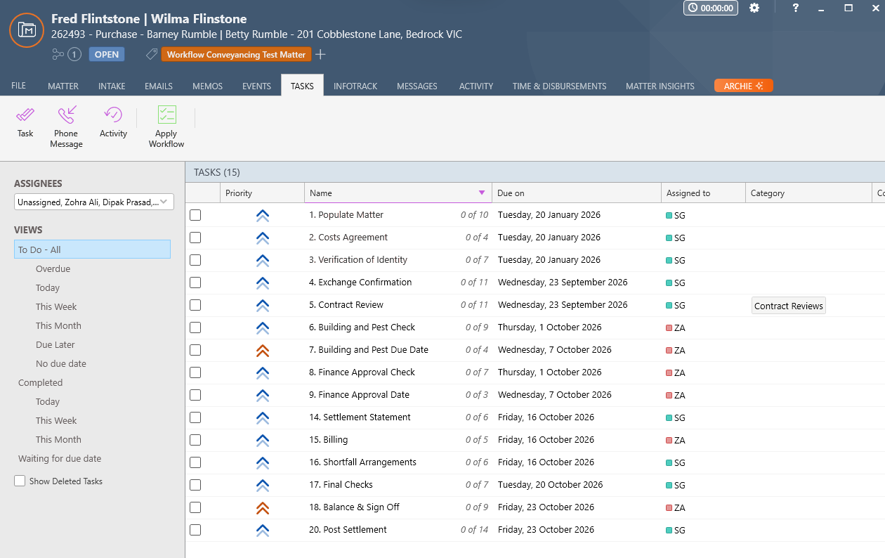 VIC Purchase tasks created with due dates and assignees VIC Purchase tasks created with due dates and assignees